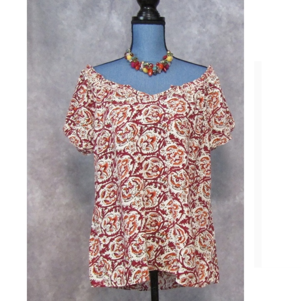 Lucky Brand Red Orange Print Top Size M